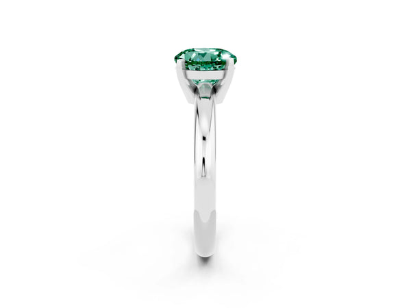 Platinum Round Cut Green Sapphire Solitaire Engagement Ring with Round Band and Four-Prong Setting