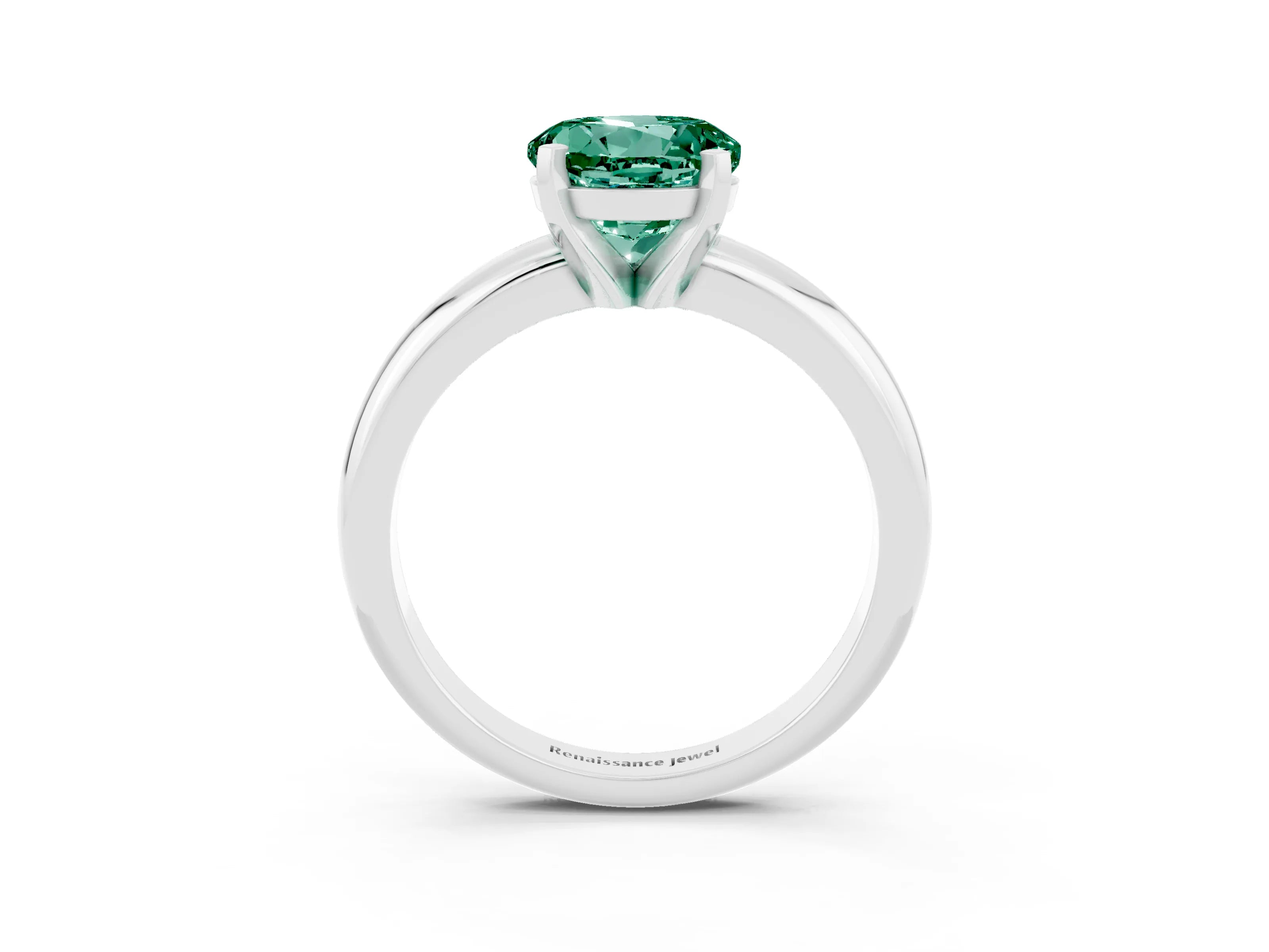 White gold Round Cut Green Sapphire Solitaire Engagement Ring with Round Band and Four-Prong Setting_3