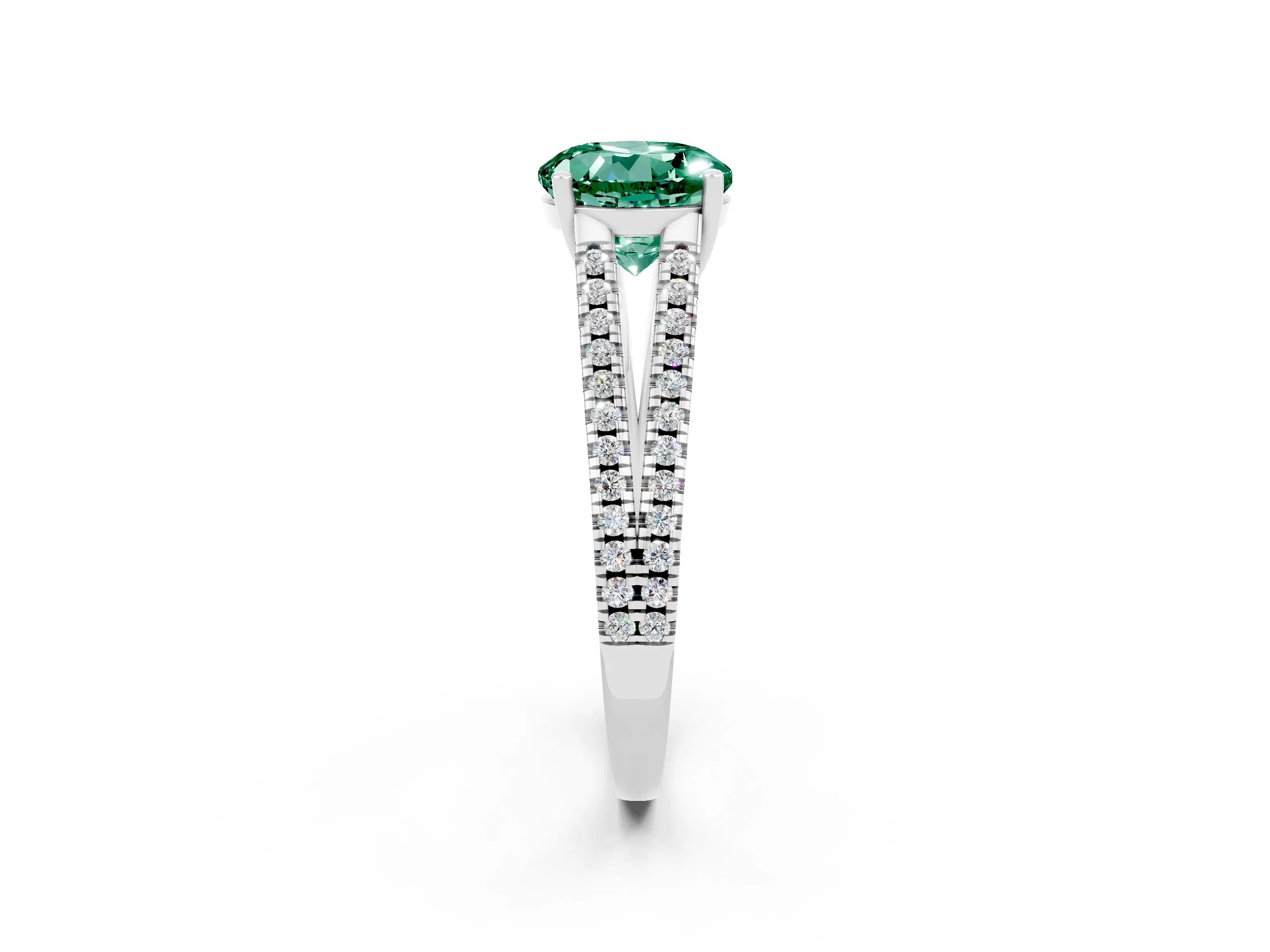 White gold Round Cut Green Sapphire Solitaire Engagement Ring with Split Shank Pavé Band_2