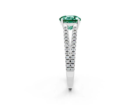 White gold Round Cut Green Sapphire Solitaire Engagement Ring with Split Shank Pavé Band_2