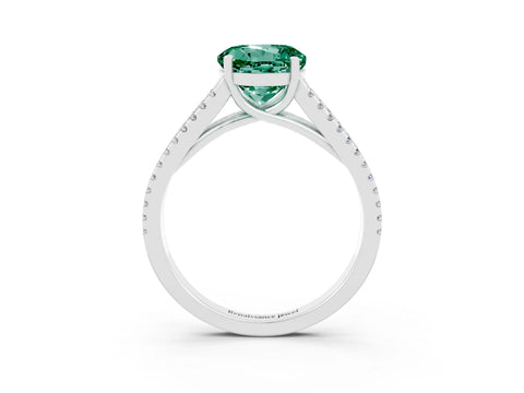 White gold Round Cut Green Sapphire Solitaire Engagement Ring with Split Shank Pavé Band_3
