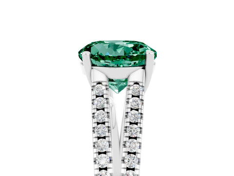 White gold Round Cut Green Sapphire Solitaire Engagement Ring with Split Shank Pavé Band_5