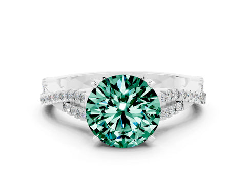 White gold Round Cut Green Sapphire Solitaire Engagement Ring with Twisted Pavé Band and Four-Prong Setting_12