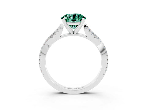 White gold Round Cut Green Sapphire Solitaire Engagement Ring with Twisted Pavé Band and Four-Prong Setting_15