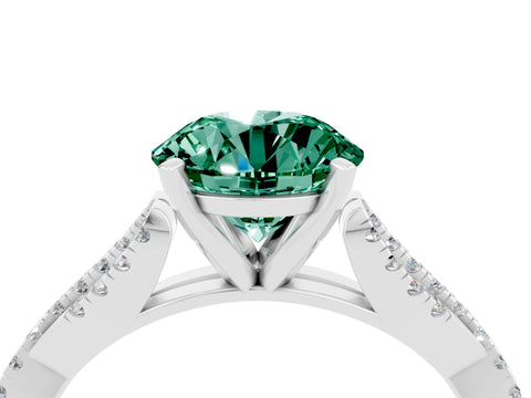 White gold Round Cut Green Sapphire Solitaire Engagement Ring with Twisted Pavé Band and Four-Prong Setting_16