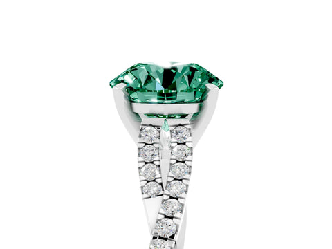 White gold Round Cut Green Sapphire Solitaire Engagement Ring with Twisted Pavé Band and Four-Prong Setting_17