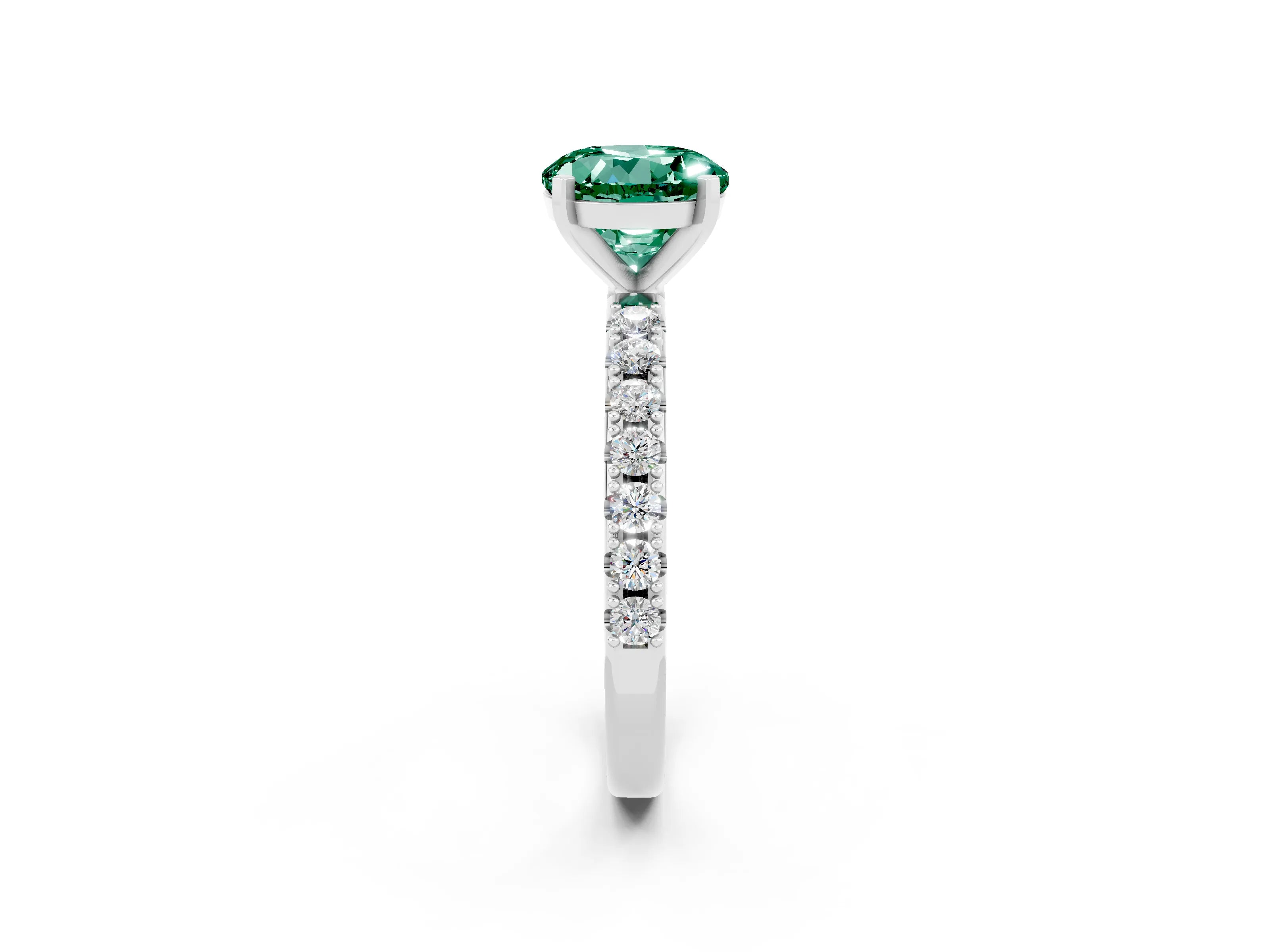 White gold Round Cut Green Sapphire Solitaire Pavé Band with Four-Prong Setting_2