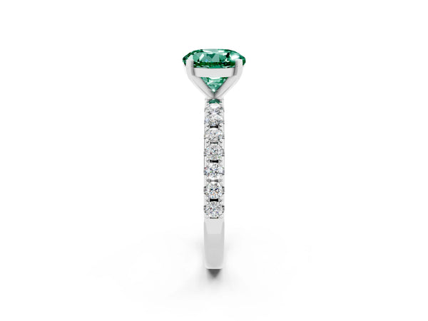 White gold Round Cut Green Sapphire Solitaire Pavé Band with Four-Prong Setting