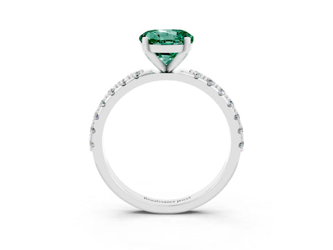 White gold Round Cut Green Sapphire Solitaire Pavé Band with Four-Prong Setting_3