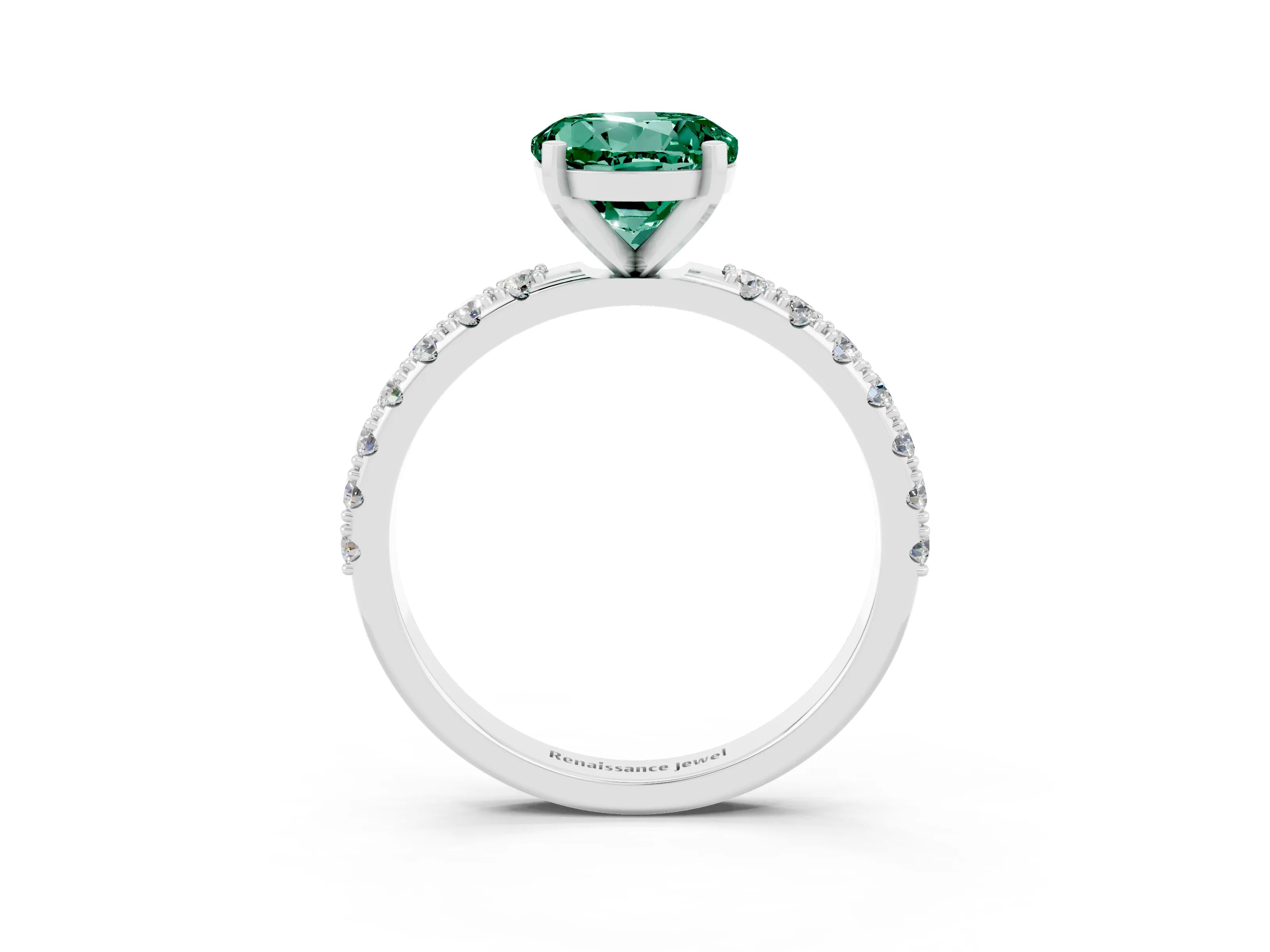 White gold Round Cut Green Sapphire Solitaire Pavé Band with Four-Prong Setting_3