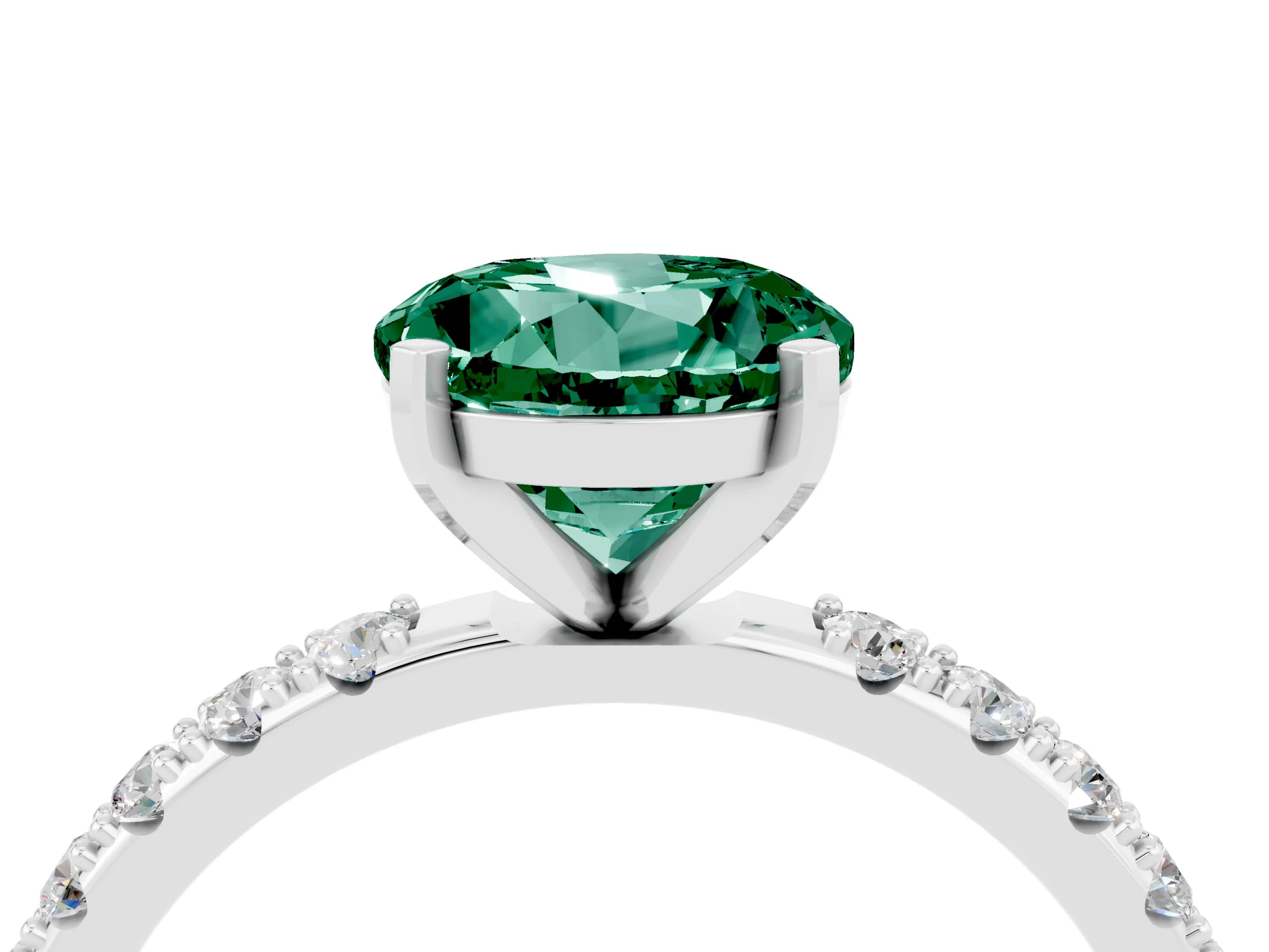 White gold Round Cut Green Sapphire Solitaire Pavé Band with Four-Prong Setting_4