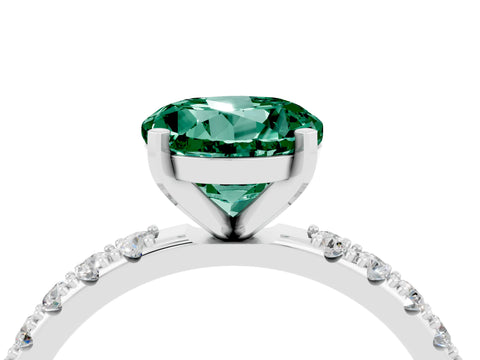 White gold Round Cut Green Sapphire Solitaire Pavé Band with Four-Prong Setting_4