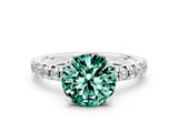 White gold Round Cut Green Sapphire Solitaire Pavé Engagement Ring with Round Band and Prong Setting_12