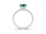 White gold Round Cut Green Sapphire Solitaire Pavé Engagement Ring with Round Band and Prong Setting_16