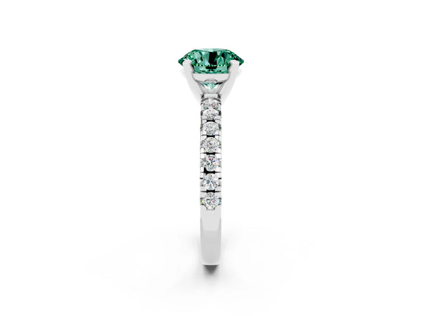 White gold Round Cut Green Sapphire Solitaire Pavé Engagement Ring with Round Band and Prong Setting