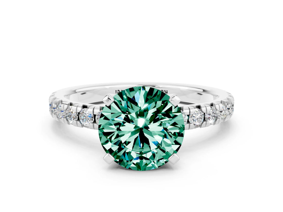 White gold Round Cut Green Sapphire Solitaire Pavé Engagement Ring with Round Band and Prong Setting_66