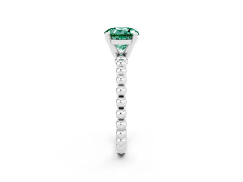 White gold Round Cut Green Sapphire Solitaire Ring with Beaded Band and Prong Setting_14