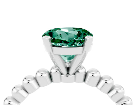 White gold Round Cut Green Sapphire Solitaire Ring with Beaded Band and Prong Setting_16