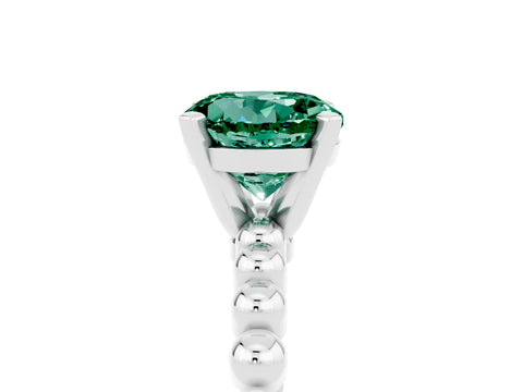 White gold Round Cut Green Sapphire Solitaire Ring with Beaded Band and Prong Setting_17
