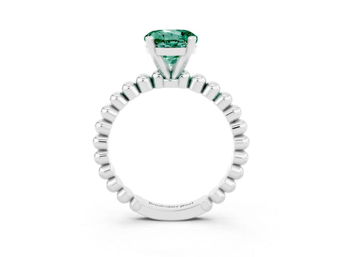 White gold Round Cut Green Sapphire Solitaire Ring with Beaded Band and Prong Setting_3