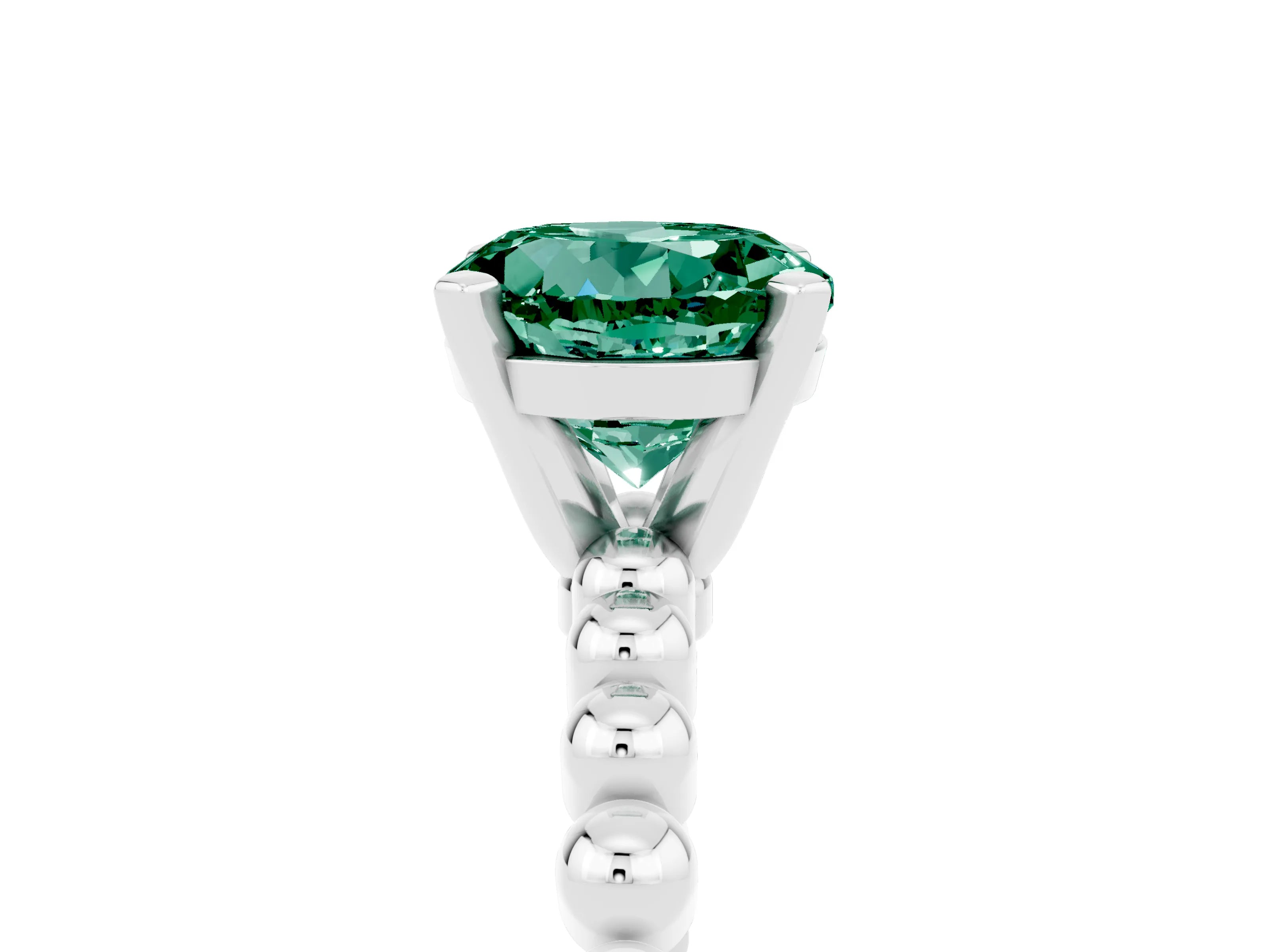White gold Round Cut Green Sapphire Solitaire Ring with Beaded Band and Prong Setting_5