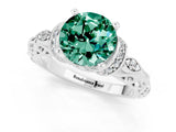White gold Round Cut Green Sapphire Solitaire Ring with Filigree Band and Four-Prong Setting_25