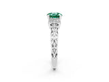 White gold Round Cut Green Sapphire Solitaire Ring with Filigree Band and Four-Prong Setting_26