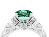 White gold Round Cut Green Sapphire Solitaire Ring with Filigree Band and Four-Prong Setting_28