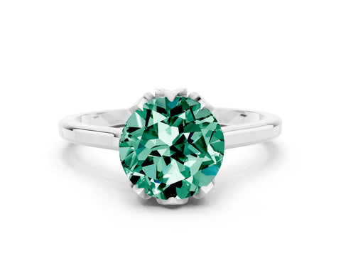 White gold Round Cut Green Sapphire Solitaire Ring with Flower Prong Setting and Classic Band_12