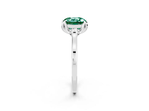 White gold Round Cut Green Sapphire Solitaire Ring with Flower Prong Setting and Classic Band_14