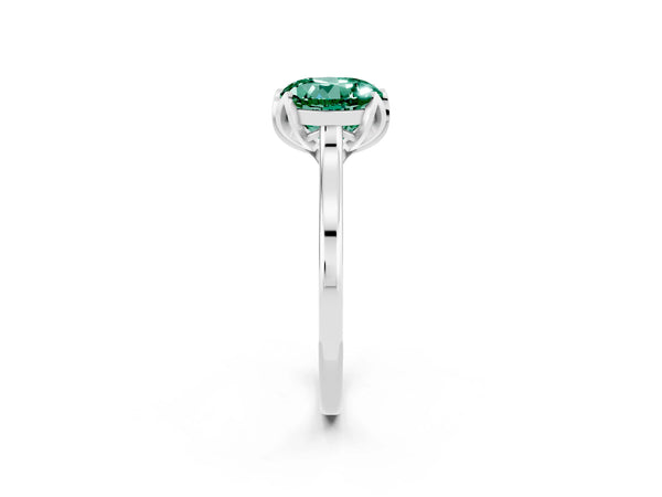 Silver Round Cut Green Sapphire Solitaire Ring with Flower Prong Setting and Classic Band