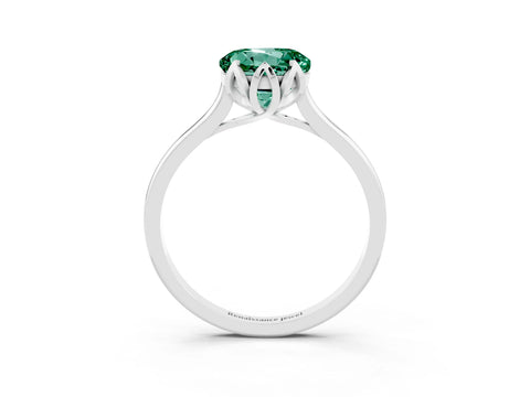 White gold Round Cut Green Sapphire Solitaire Ring with Flower Prong Setting and Classic Band_15