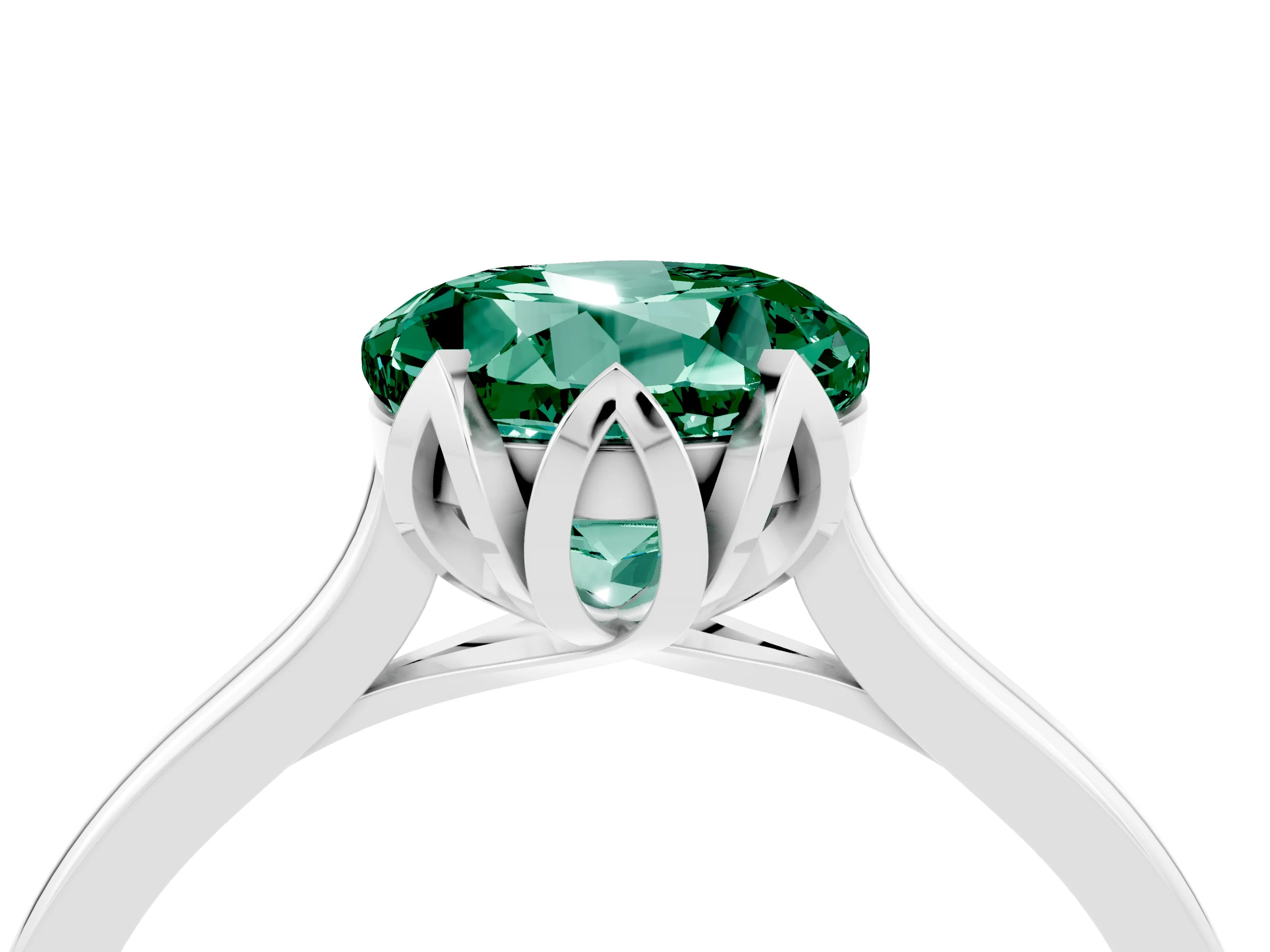 White gold Round Cut Green Sapphire Solitaire Ring with Flower Prong Setting and Classic Band_16