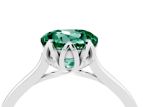 White gold Round Cut Green Sapphire Solitaire Ring with Flower Prong Setting and Classic Band_16