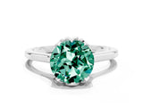 White gold Round Cut Green Sapphire Solitaire Ring with Flower Prong Setting and Classic Band_48