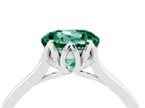 White gold Round Cut Green Sapphire Solitaire Ring with Flower Prong Setting and Classic Band_52