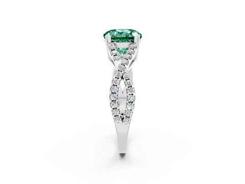 White gold Round Cut Green Sapphire Solitaire Ring with Four-Prong Setting and Twisted Pavé Band_2