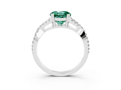 White gold Round Cut Green Sapphire Solitaire Ring with Four-Prong Setting and Twisted Pavé Band_3