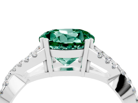 White gold Round Cut Green Sapphire Solitaire Ring with Four-Prong Setting and Twisted Pavé Band_4