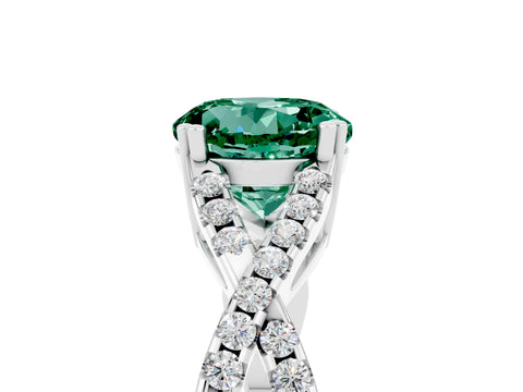 White gold Round Cut Green Sapphire Solitaire Ring with Four-Prong Setting and Twisted Pavé Band_5