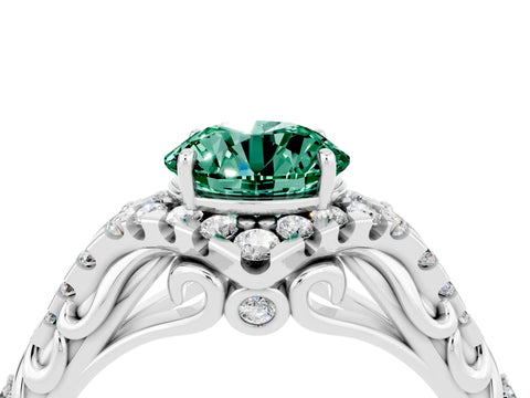 White gold Round Cut Green Sapphire Solitaire Ring with Hidden Halo and Pavé Band_16