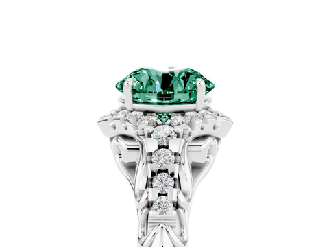 White gold Round Cut Green Sapphire Solitaire Ring with Hidden Halo and Pavé Band_17