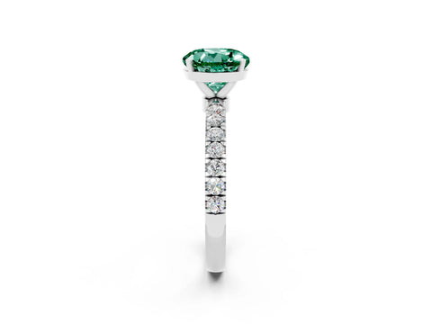 White gold Round Cut Green Sapphire Solitaire Ring with Pavé Accents and Four-Prong Setting_2