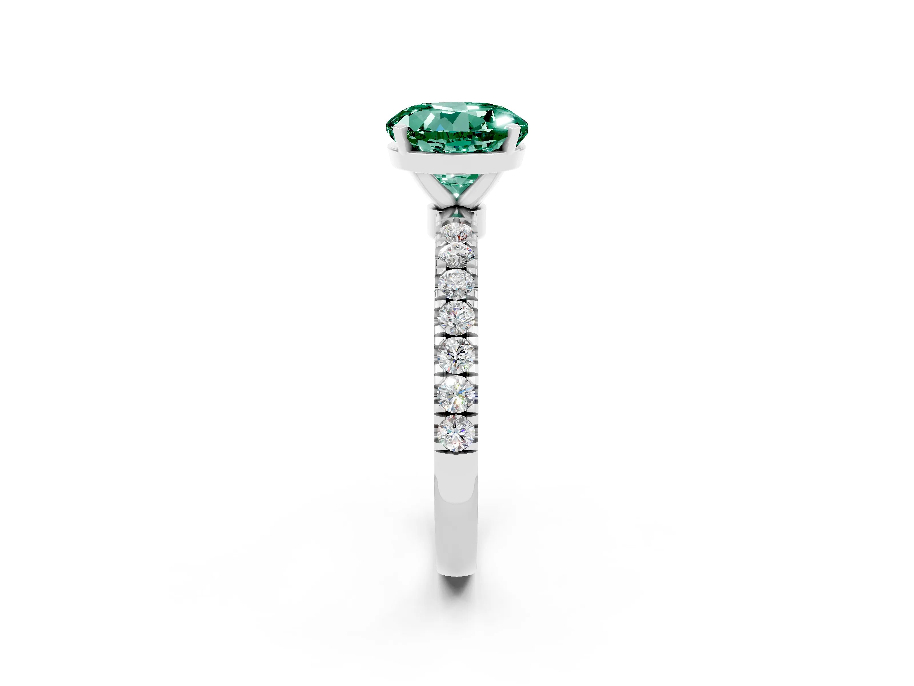 White gold Round Cut Green Sapphire Solitaire Ring with Pavé Accents and Four-Prong Setting_2