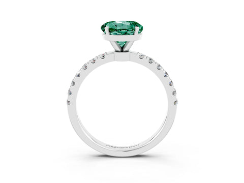 White gold Round Cut Green Sapphire Solitaire Ring with Pavé Accents and Four-Prong Setting_3