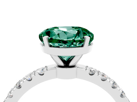 White gold Round Cut Green Sapphire Solitaire Ring with Pavé Accents and Four-Prong Setting_4