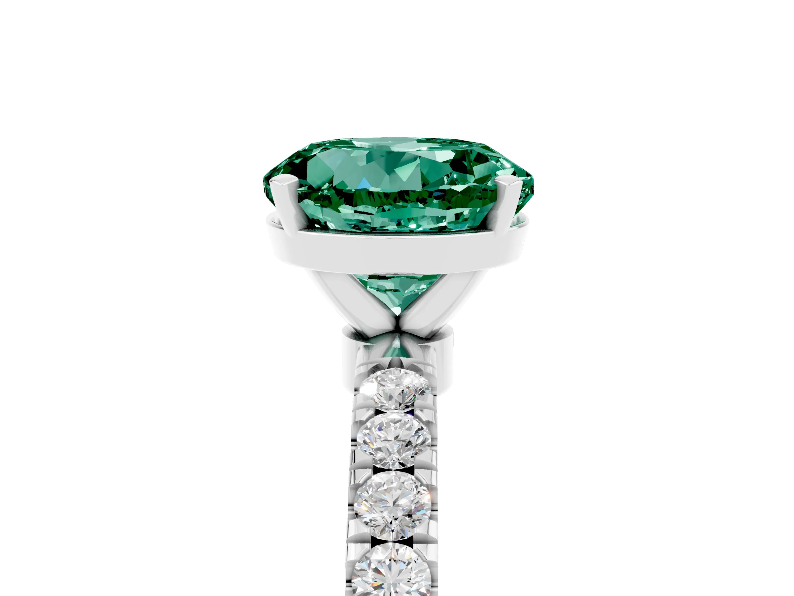 White gold Round Cut Green Sapphire Solitaire Ring with Pavé Accents and Four-Prong Setting_5
