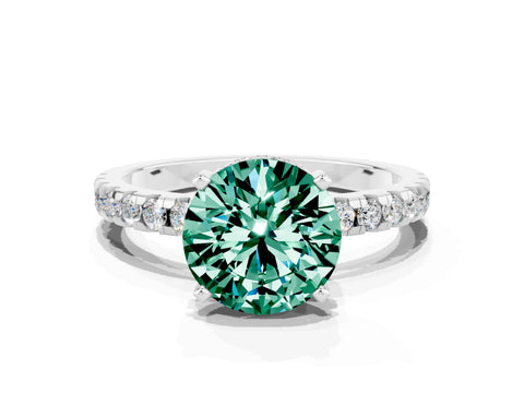 White gold Round Cut Green Sapphire Solitaire Ring with Pavé Band and Four-Prong Setting_12