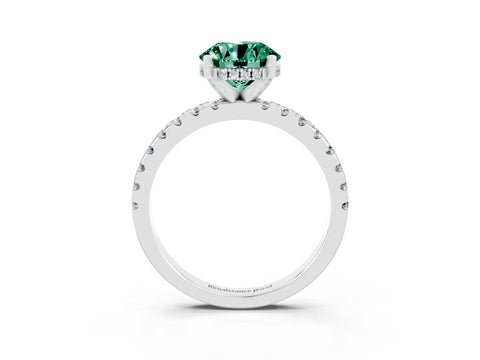White gold Round Cut Green Sapphire Solitaire Ring with Pavé Band and Four-Prong Setting_15