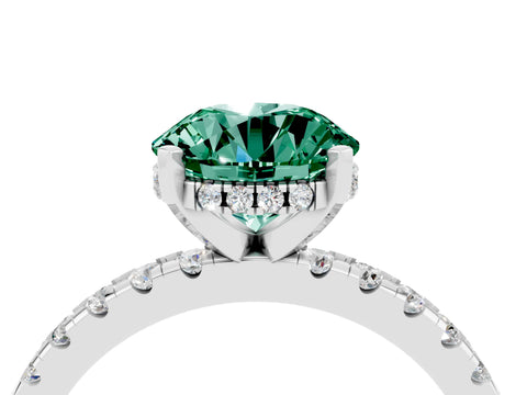 White gold Round Cut Green Sapphire Solitaire Ring with Pavé Band and Four-Prong Setting_16